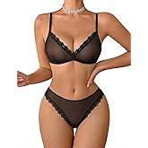 Avidlove Wireless Lace Lingerie Set Floral Print Bra and Panty Sets Cute Naughty Outfits