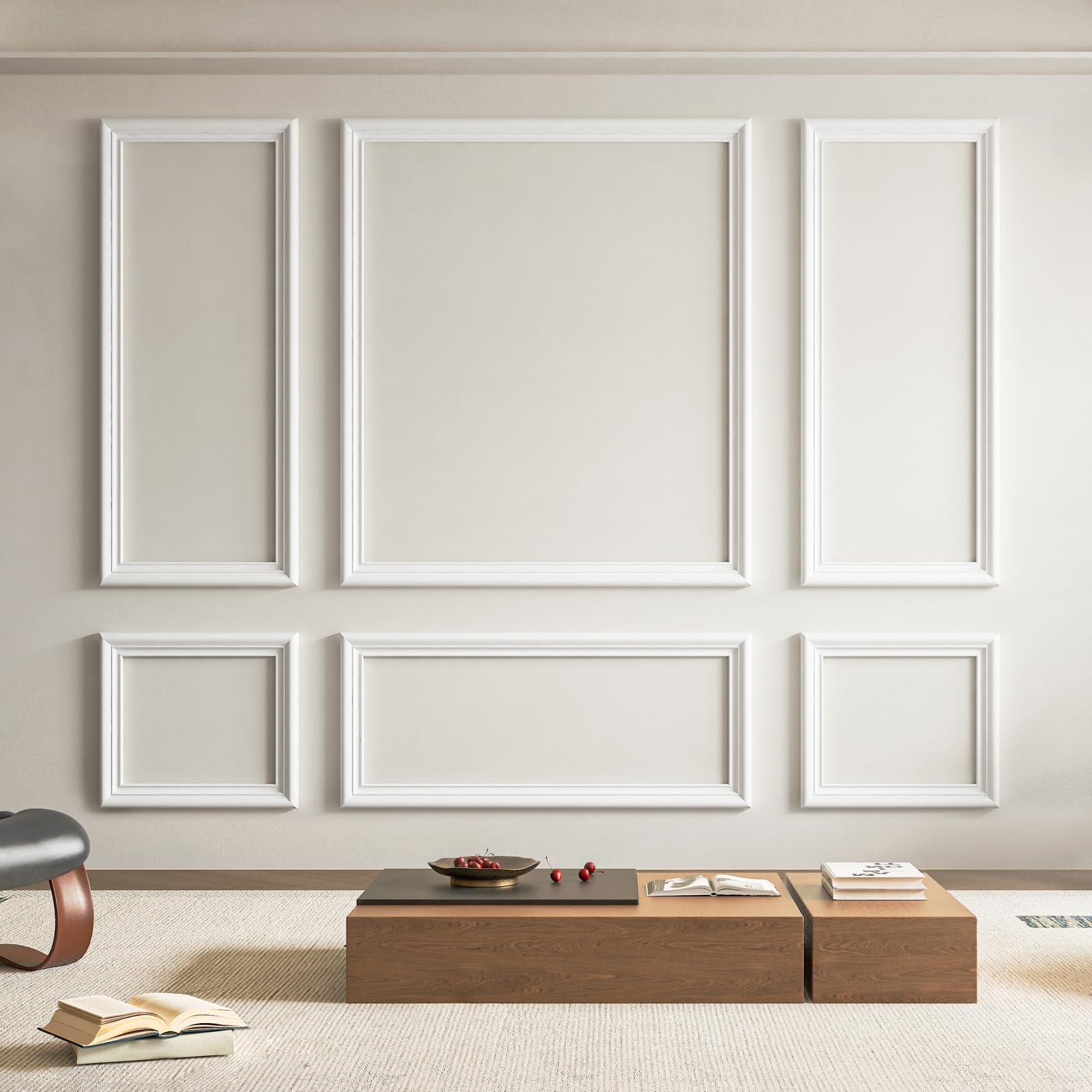 Photo 1 of Art3d Pre-Cut Wall Molding Set of 6 pcs, Ready-to-Assemble Wainscoting Panels for Interior Wall Décor Living Room Bedroom Accent Wall - Installed with Glue, 3 Top 3 Bottom