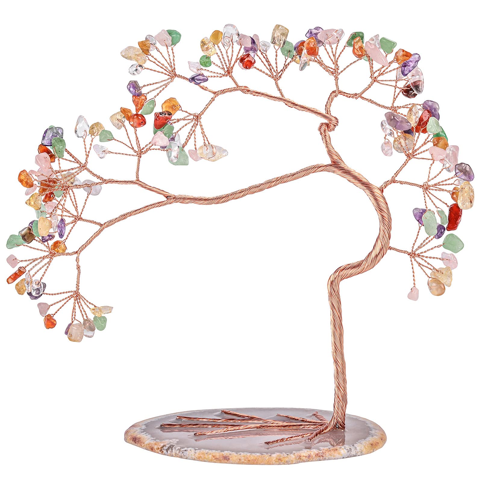 Nupuyai Irregular 7 Chakra Crystal Tree with Agate Slice Base, Money Tree Figurines Fengshui Crystals Ornament for Home Office Decor