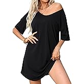 Mawor Nightgowns for Women V Neck Short Sleeve Soft Cotton Blend Oversized Sleep Shirts Tshirts