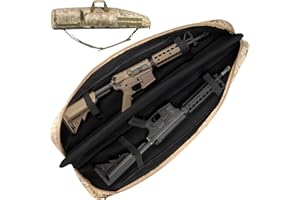 HUNTSEN Soft Double Shotgun Rifle Case 38” 42” 44” 46" 52" Long Gun Bag w/Padded Handle - Adjustable Sling Dual Lockable Zippers, Multiple Magazine Holder Pouches Outdoor Tactical Accessory Bags