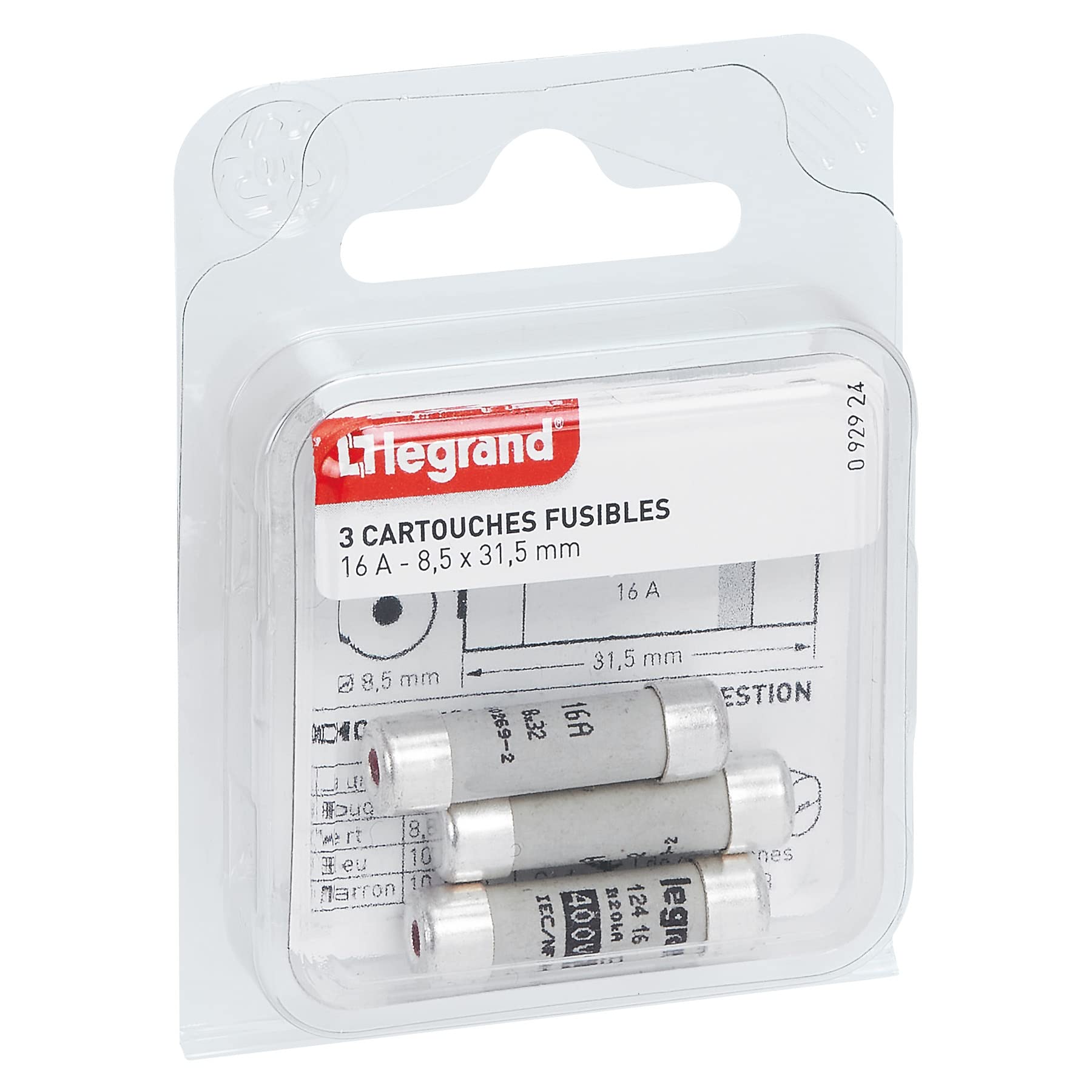 Legrand LEG92924 Cartridge Fuses 16 A / 8.5 x 31.5 mm/Set of 3