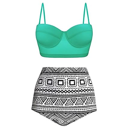 MORETIME Ruffles Bikini-Set Damen Sommer, 2019 Blumen BöHmischer Druck Damen Bikini Badeanzug Set RüSchen Streifen Bademode T