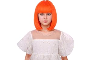 DUDUWIG kid Orange Bob Wig for Child Girls Short Straight Orange Bob Wig with Bangs for Children Hairnet Include