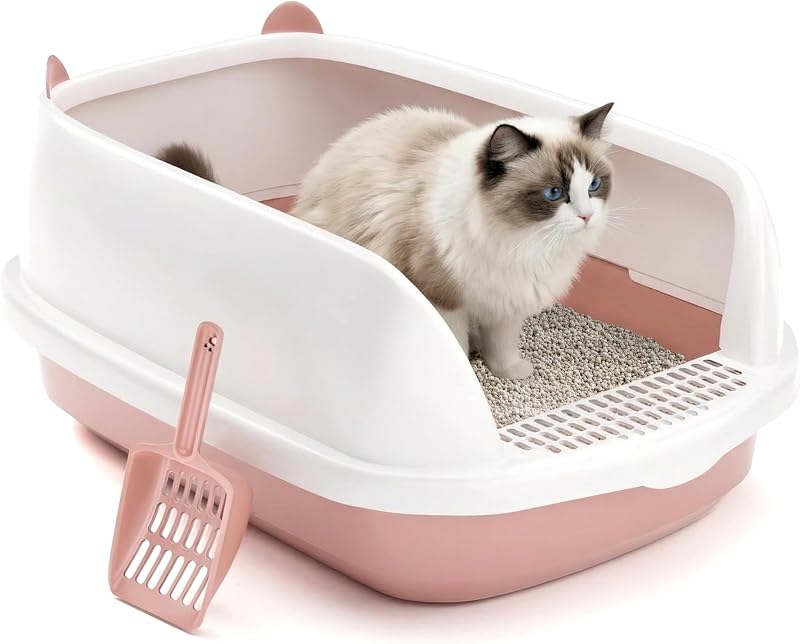 Vivo Technologies Cat Litter Tray Box Open Top 48x40x20cm Pink