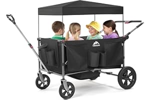 MAIZOA 4 Seater Foldable Wagon Stroller & Cargo,with 5-Point Harnesses,Adjustable Push/Pull Handle, Removable Sun Canopy, One