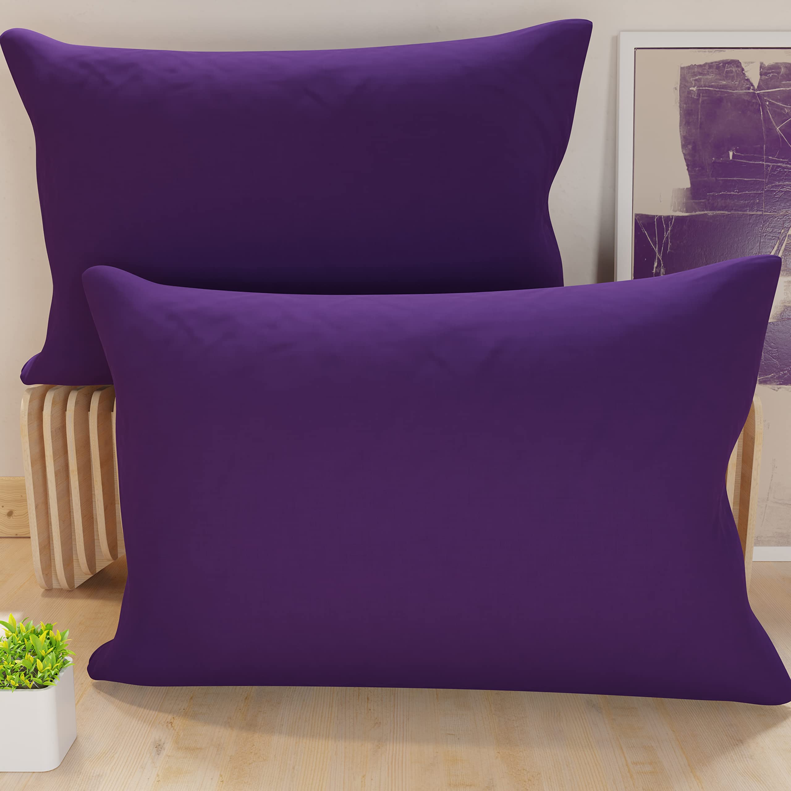 PETTI Artigiani Italiani - Pair of Microfiber Pillowcases 50x80 cm, Bedroom Cushions, Sofa, Set of 2 Cushion Covers, Solid Color Purple Pillowcase, 100% Made in Italy