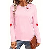 RECUTEWU Long Sleeve Valentines Shirt for Women: Love Heart Graphic Tshirt Valentine Day Gifts Pullover Tops