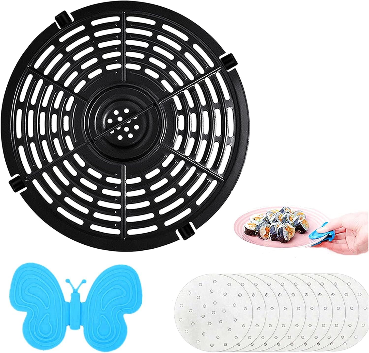 Air Fryer Accessories， Air Fryer Replacement Grill Pan for 5QT Kit Include Non-Stick Fry Pan Crisper Plate Suit for Air Fryers, Replacement Fry Pan Accessories， Dishwasher Safe