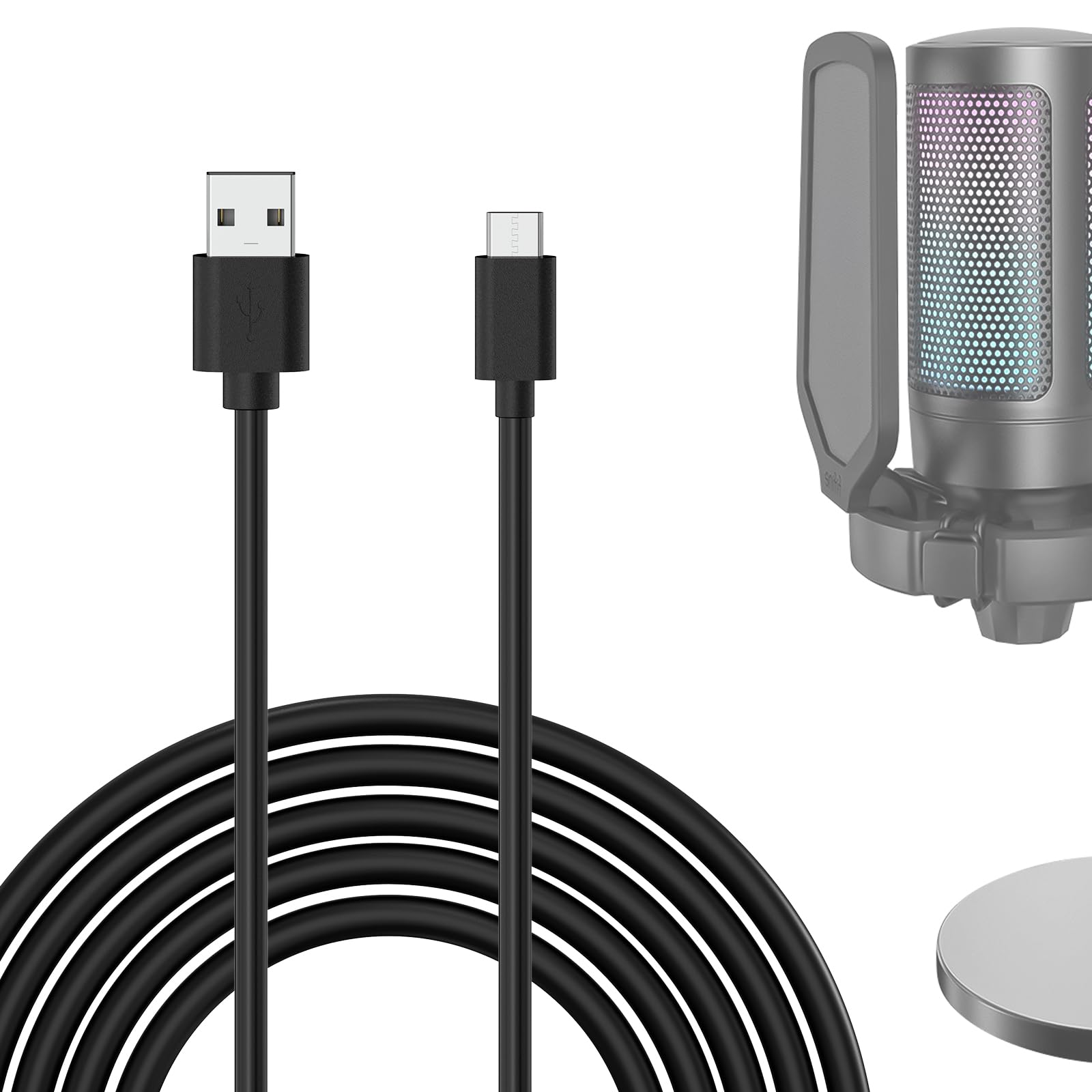 GEEKRIA for Creators USB A to Type C Microphone Cable 10 ft / 3 M, Compatible with FIFINE AmpliGame A6, HyperX QuadCast S, SoloCast, Logitech G Yeti GX, TONOR TC30 Mic Cord (Black)