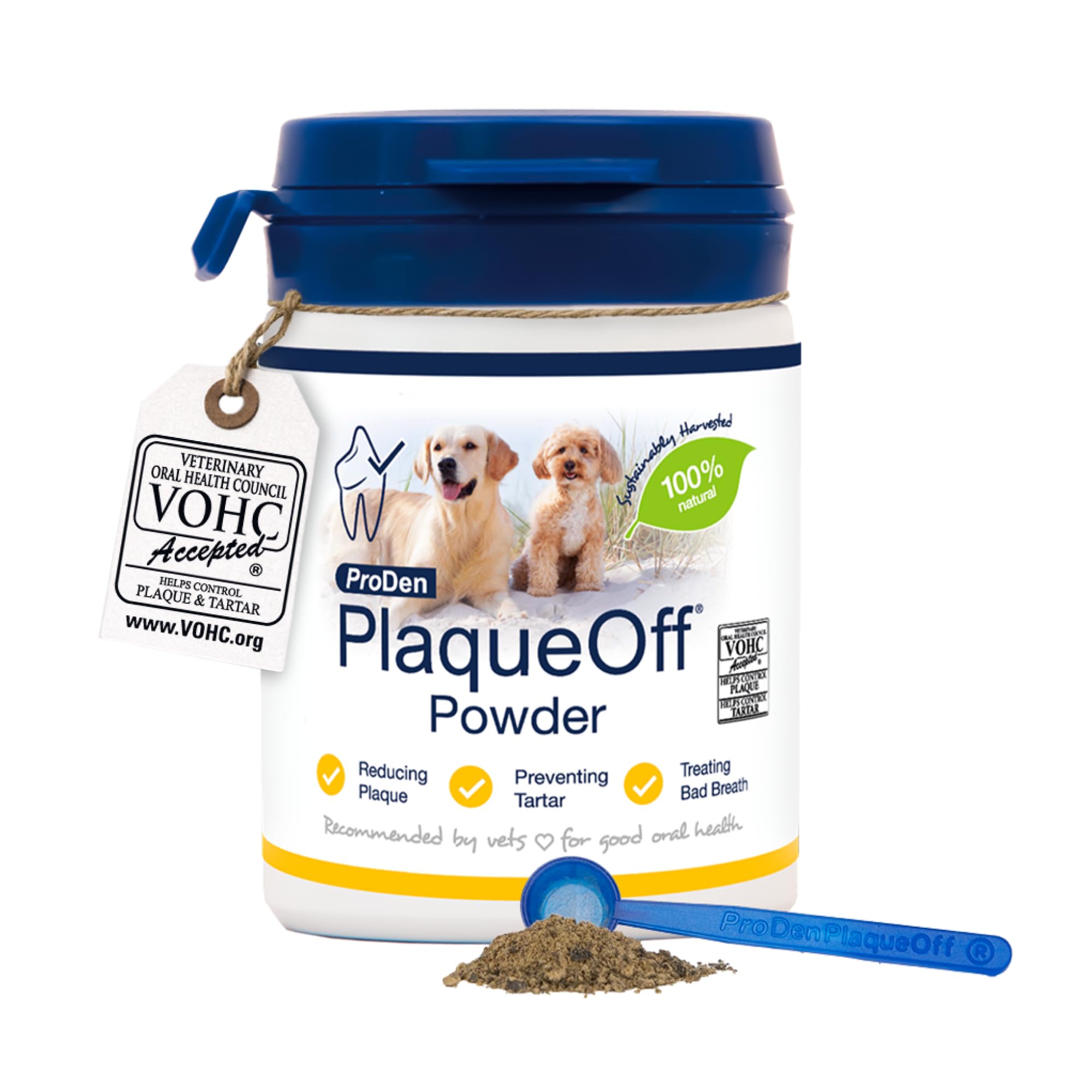 ProDen PlaqueOff Powder for Dogs & Cats, Tartar & Bad Breath Remover 100% Natural Teeth Cleaner and Plaque Remover 60 g