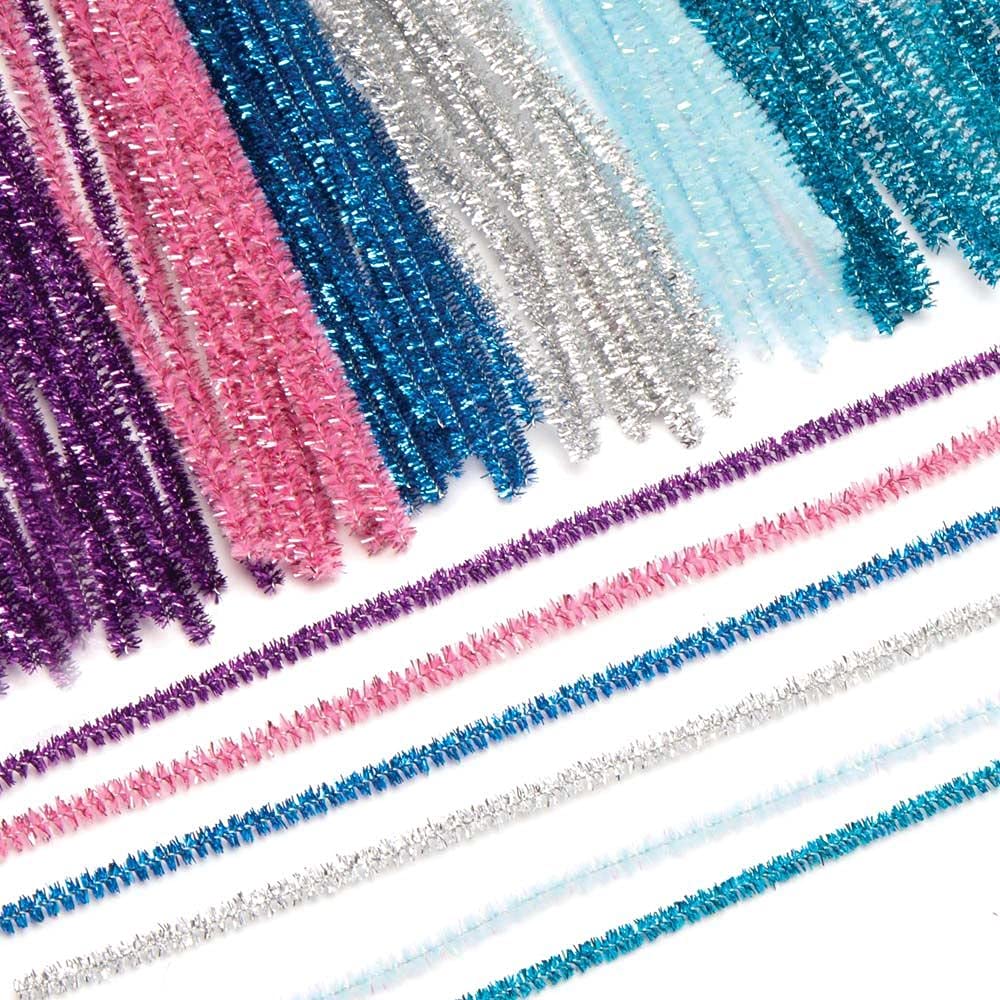 Baker Ross FE719 Winter Tinsel Pipe Cleaners Value Pack - Pack of 72, Craft Supplies for Kids, Craft Wire, Card Making Supplies, Childrens Arts and Crafts Materials, Pink,Purple,Silver