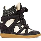 YRRXERSS Wedge Sneakers for Women Suede Tennis Shoes Hidden Heel Platform Wedges Round Toe Strappy High Top Sneakers Comfy Casual Walking Shoes