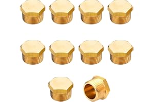 NICOLEKAY 1/4 NPT Male Pipe Plug Outer Hex Thread Socket Plug Brass Fitting(Pack of 10)
