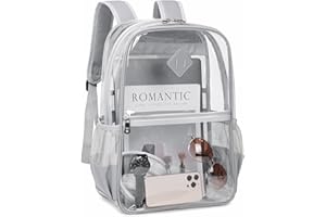 MUSEVOS Clear Backpack, Heavy Duty See Through Daypack for Travel, Work, Security, Concerts, College Transparent PVC bookback Stadium Approved, Grey