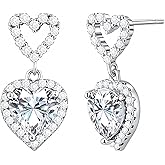 EIoways Moissanite Stud Earrings for Women, 3.12Ct, D Color, VVS1 S925 Sterling Silver Heart Shaped Moissanite Earrings, Valentines Anniversary Birthday Mothers Day Jewelry Gifts for Women