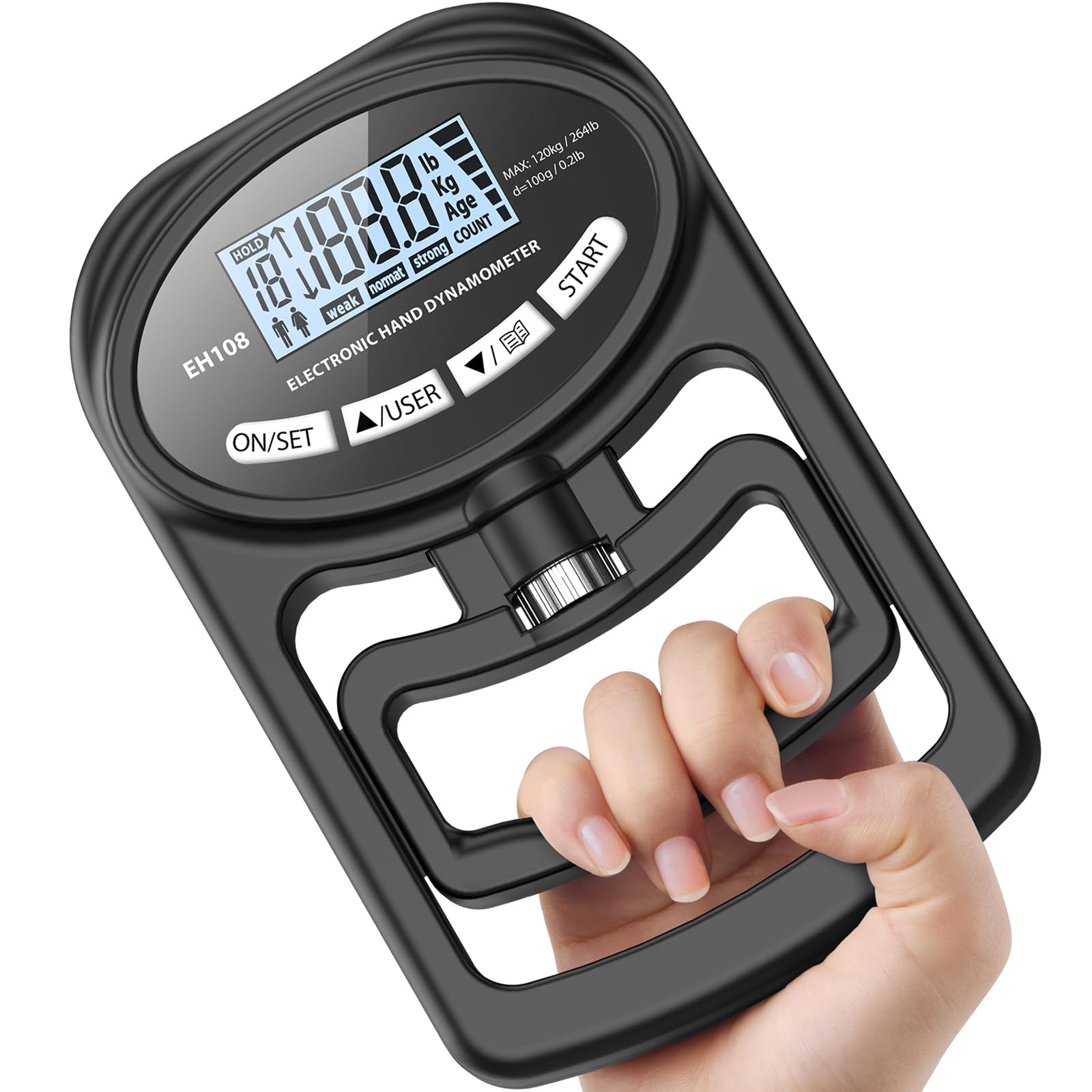Photo 1 of ***(PARTS ONLY/ NON FUNCTIONAL)***Hand Grip Strength Tester Trainer - Electronic Hand Dynamometer Forearm Grip Strengthener Exerciser Digital Training Gauge 265 Lbs 120 Kgs for Sport Home School Use