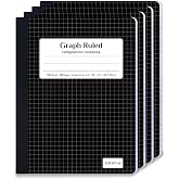 ONAVIA Graph Composition Notebook 4 Pack, 4x4 Grid, 200 Pages, Black | 100 ct, 9.75 x 7.5 in, Grid Paper Notebook, Squared Notebook, Graph Notebook, Math, Science, Engineering