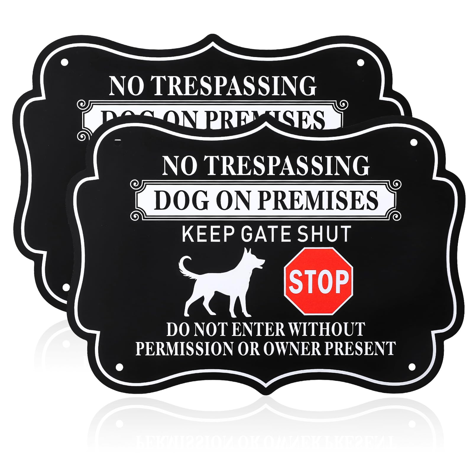 2 Pack Dog On Premises No Trespassing Sign, Do Not Enter Sign Aluminum, Dog Signs for Fence Door Outdoor Decorations 9.7x6.9 Inch (25X18 CM)
