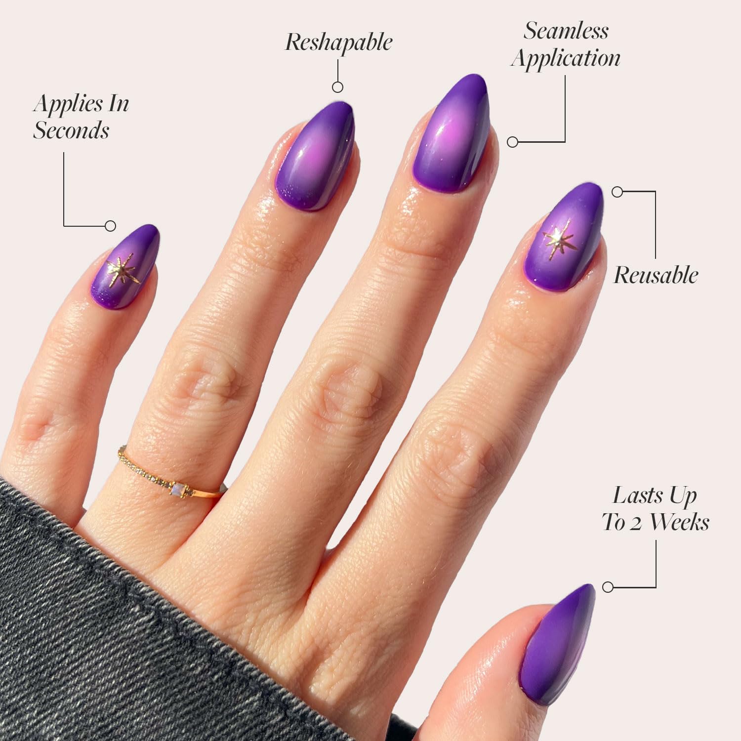Glamnetic Press On Nails - Tarot | Short Almond Purple Nails with Ombre Design, Reusable Stick On Fake Nails with Glue | Salon Quality | 15 Sizes - 30 Nail Kit - Image 3