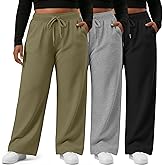 Sweetyweee 3 Pack Women's Plus Size Wide Leg Sweatpants Drawstring Straight Lounge Pants Elastic Waist with Pockets Jogger