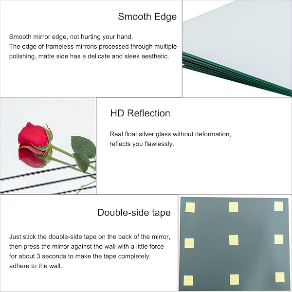RUOMENG FULL LENGTH WALL MIRROR TILES, GYM MIRRORS 12″ X 15″ X 4PCS SQUARE WALL MOUNTED MIRROR, FRAMELESS MIRROR TILES FOR HOME GYM, BEDROOM, DOOR