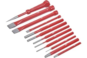 KING TOOLS & EQUIPMENT, INC. KING Punch and Chisel Set, 6-PC Pin Punch, 3-PC Cold Chisels, 2-PC Center Punch, and 1-PC Scratch Awl (12-PC Set)