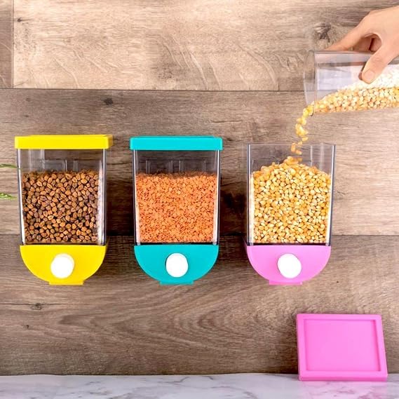 CSSTORE Wall-Mounted Plastic Kitchen Push Container for Pulses, Beans