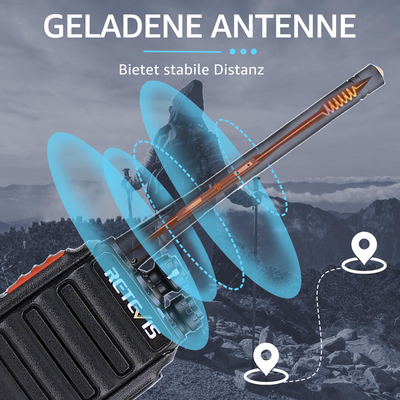 Retevis RT24 Walkie Talkie PMR446 Lizenzfreies, Professionelles Funkgerät mit Großer Reichweite und Freisprech-Walkie-Talkies für Erwachsene mit Ohrhörern und USB-Ladegerät (Schwarz, 1 Paar) 4