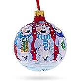Three Polar Bears Glass Ball Christmas Ornament 3.25 Inches