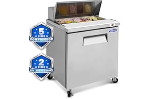 ORIKOOL 29" Commercial Sandwich Prep Table Refrigerator - One Door Stainless Steel Fright with 8 Pans, 8 Cu.Ft Capacity, Low Noise, Adjustable Shelves, Auto Defrost, Digital Temp Control
