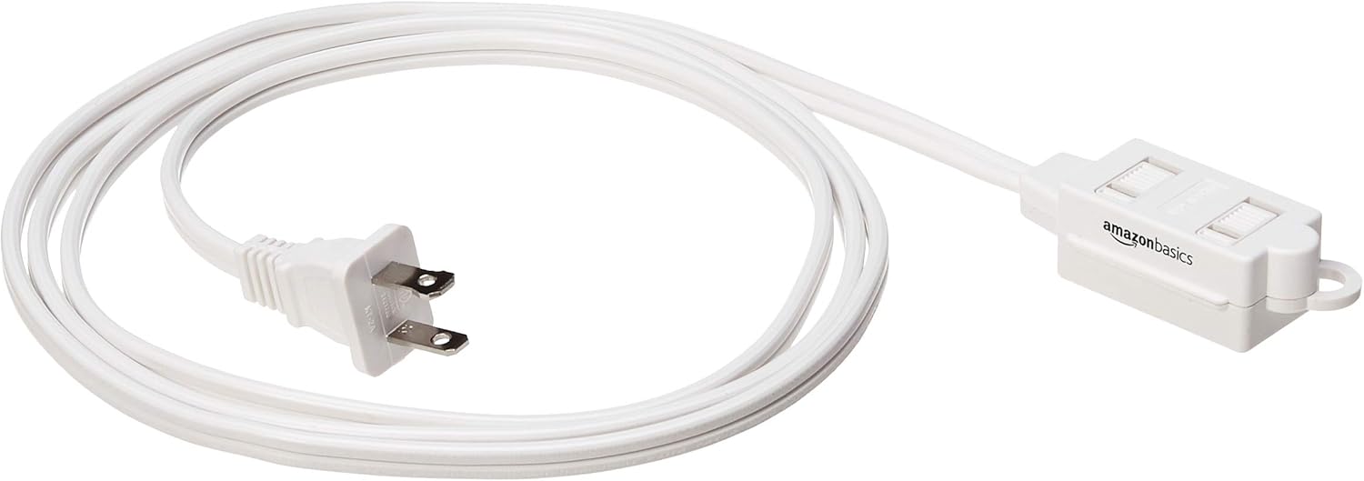 Basics Indoor 2 Prong Extension Power Cord Strip - Standard Plug, 6 Foot, Pack of 2, White - - 