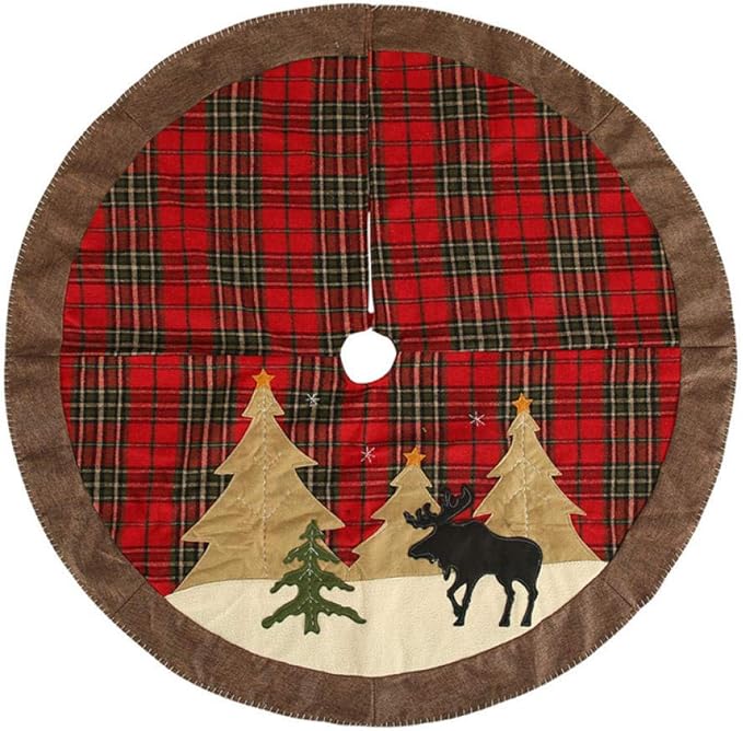 AHSNJ Christmas Tree Carpet Red Brown Christmas Tree Skirt Plaid Carpet