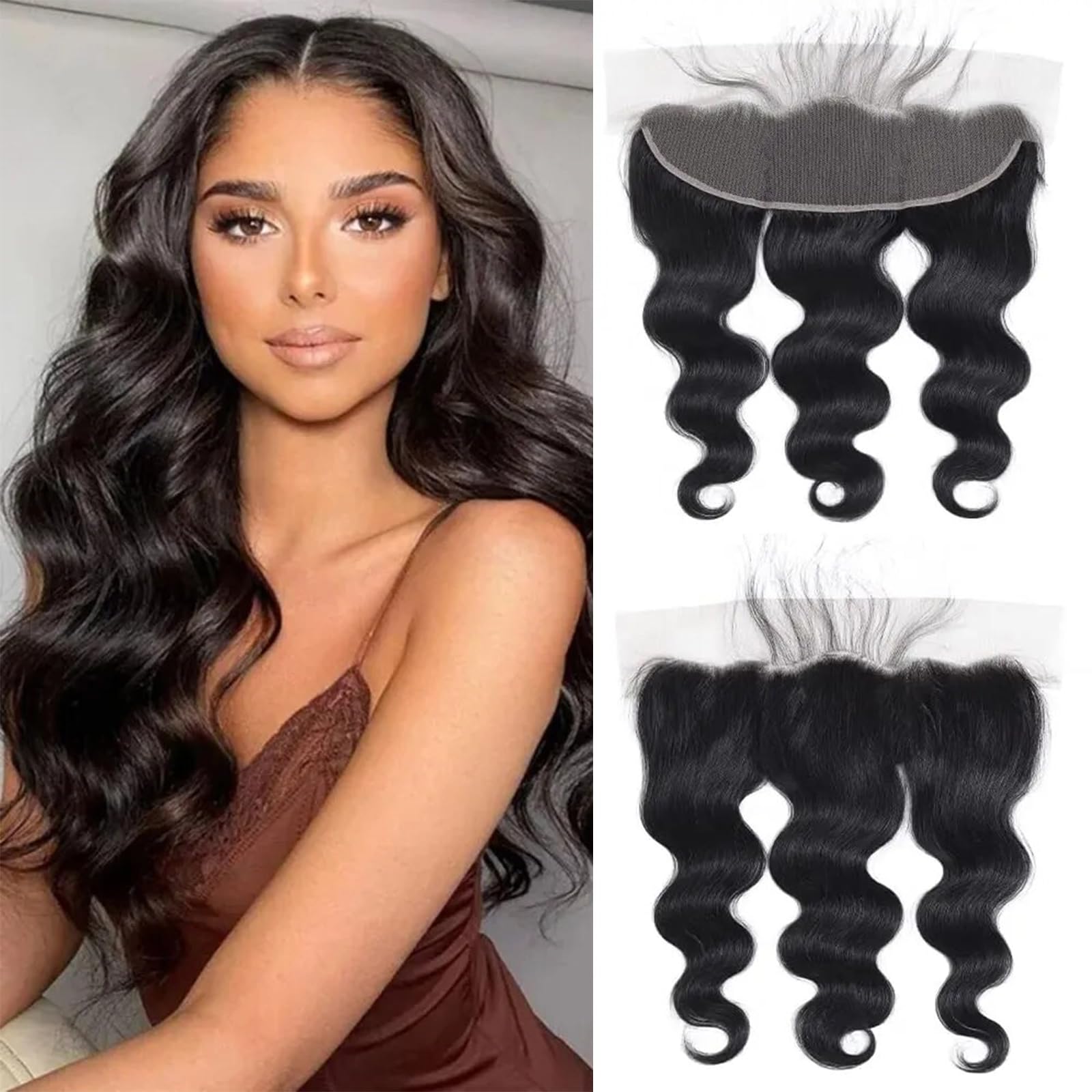 DUAUJUIU 13x4 Lace Frontal Human Hair Body Wave Lace Frontal Transparent Lace Closure Human Hair Frontal Closure 13x4 Pre Plucked with Natural Hairline Ear to Ear Brazilian Hair for Women 10 Inch — image 1