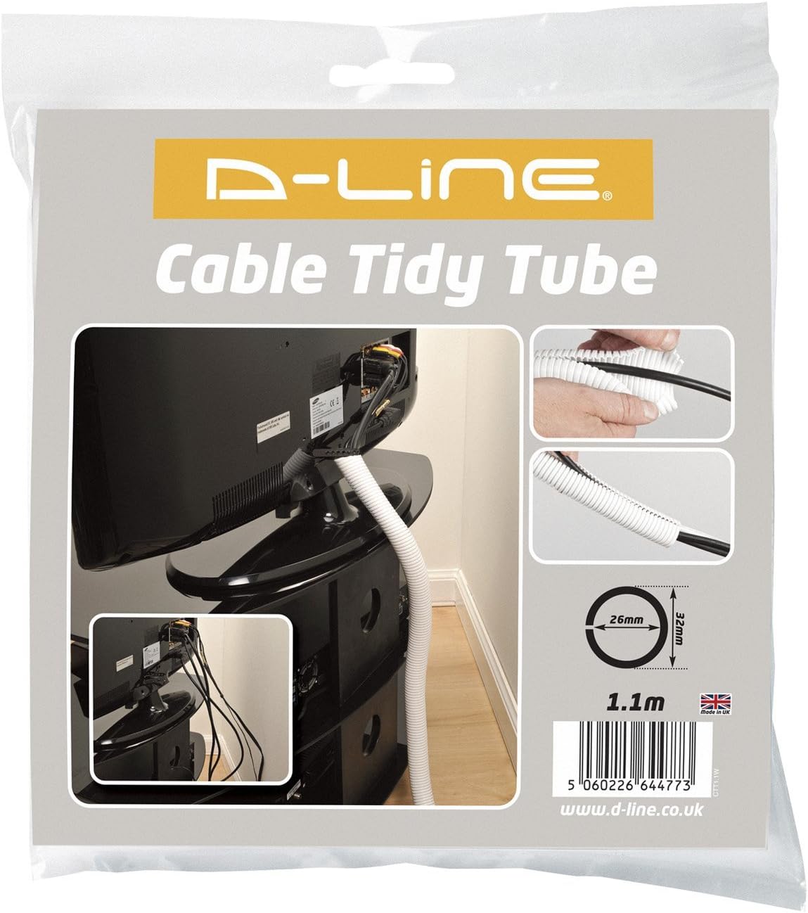 D-Line White Cable Tube | 3' 7" Flexible Cable Management Sleeve | Wire Organizer to Hide Cords from TVs, PCs and Game Consoles | 1.25 Inch Diameter: Electronics
