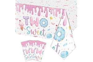 Rejoice Bunny 3 Pack Two Sweet Donut Birthday Party Tablecloths Decorations Girls for Children 2nd Birthday Supplies Table Decor 54 x 108 Inch