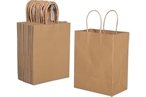 Brothersbox Brown Paper Gift Bags with Handles Bulk 50Pcs 8x4.76x10 Inch, Large Craft Paper Shopping Bags for Small Business Grocery Retail Birthday Party Favors