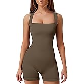 YIOIOIO Women's Workout Seamless Romper Yoga Ribbed Bodycon One Piece Square Neck Shorts Jumpsuit
