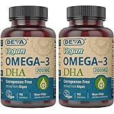 DEVA Vegan Omega-3 DHA Supplement, Once-Per-Day Softgel 200 MG, Carrageenan Free, Gelatin Free, Non-Fish, Algae Oil, Omega-3 Fatty Acids - 90 Softgels (Pack of 2)