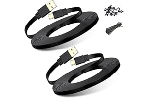 Basesailor Micro USB Power Cable 30FT 2Pack,9M Flat Micro USB Charging Power Cord,Charger for Wyze Cam Pan V4,Yi Cam,Nest Cam