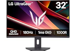 LG 32G600A-B 32-inch Ultragear QHD (2560 x 1440) Curved Gaming Monitor, 180Hz, 1ms, AMD FreeSync, HDMI, DisplayPort, Tilt/Height/Swivel Adjustable Stand, Black