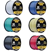 Wamarin 16 Gauge Wire Combo, 6 Colors, 100ft Rolls (600ft Total) - Durable Copper Clad Aluminium, Ideal for Heavy-Duty Auto & Home Projects, Insulated