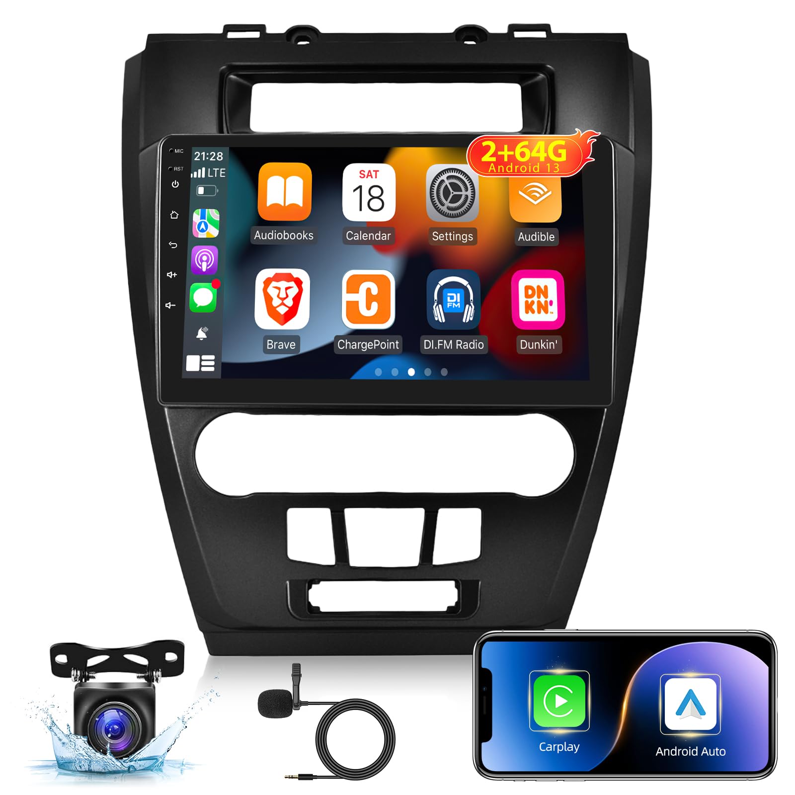 Photo 1 of [2G+64G] Car Radio for Ford Fusion Mondeo Mustang 2009-2012, 10.1 inch Android 13 Touch Screen Stereo, Carplay/Android Auto/WiFi/1080P/SWC/Bluetooth/EQ Audio