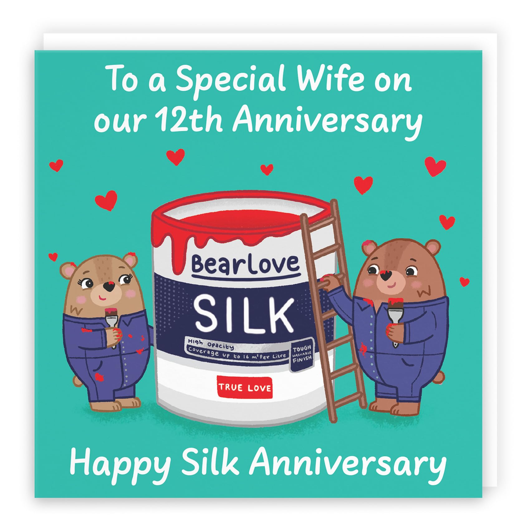 Hunts England - Wife 12th Anniversary Card - Silk Anniversary - 12 Years - Cute Fun Bears Card - Love Story Collection