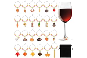 SANNIX Thanksgiving Wine Glass Charms, 24Pcs Wine Charms for Stem Glasses Glass Identifier Charm for Thanksgiving Hostess Gift Tasting Party Gifts Favors