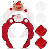Wecoe Christmas Spa Headband & Wristband Set for Washing Face Red & White Facial Skincare Makeup Headband Puffy Sponge Bubble Head Band Hair Band Women Girls Accessories Gifts
