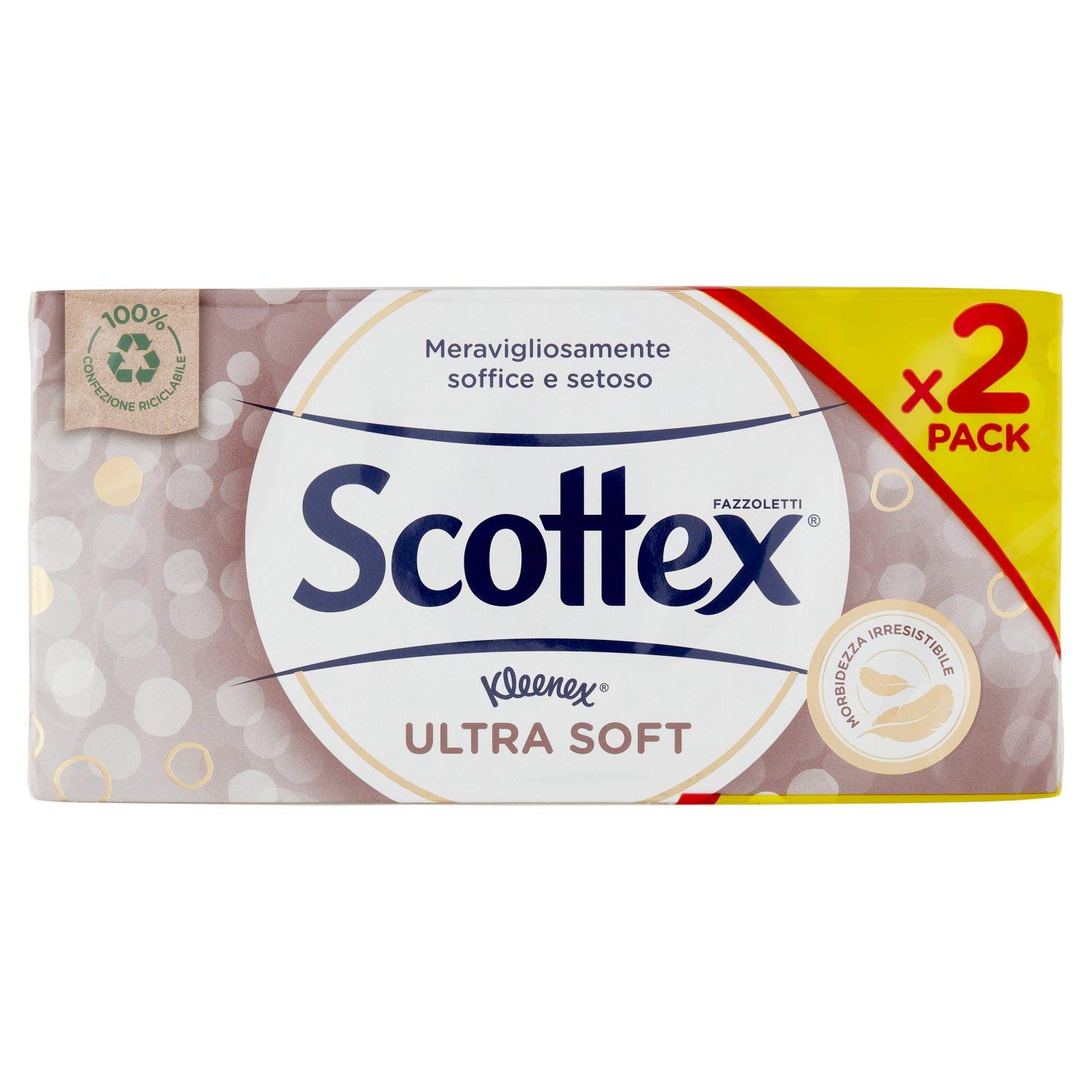 Scottex Kleenex Ultrasoft Facial Tissue, 2 Boxes, White, Soft, Sensitive Skin