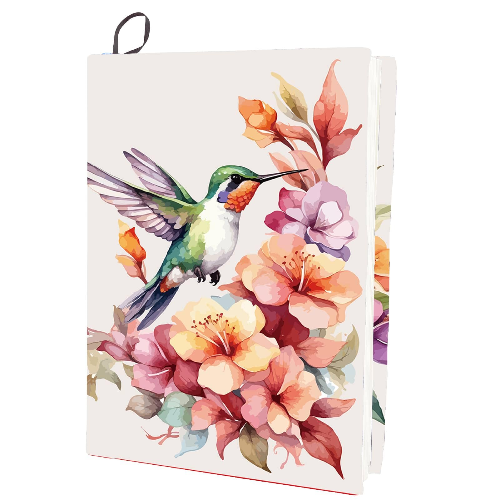 CRASPIRE Flower Stretchable Book Cover Humming Bird Washable Reusable Large Nylon Polyester Book Protector Elastic Notebook Wraps Suitable for Most Hardcover Books Classroom Students