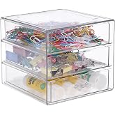 BTSKY Clear Storage Organizer with Drawers, 3-Layer Desktop Organizer | Multi-Purpose Stackable Container for Office Essentials, Bathroom Vanity, Acrylic Desk Makeup Jewelry Container Storage Box