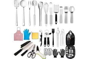 AOFUXTI Camping Cooking Utensils Set - Camping Kitchen Equipment, Compact and Portable Camper Accessories, Perfect for Travel, Picnic, RV, Camping, BBQ, Party